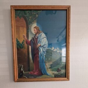 Vintage 1940s Jesus Knocking At Door - Framed Picture. W. Victor Guinness